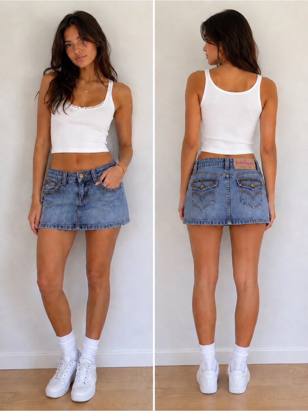 Bubblegum Light Blue Studded Denim Mini Skirt Vintage Y2K 2000's